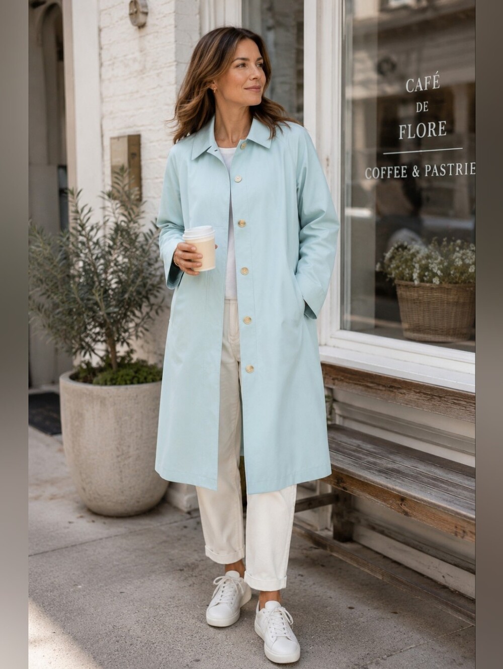 Vintage Misty Harbor Any Weather Women's Light Blue Classic Button-Front Coat
